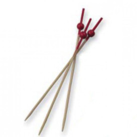 Pick Bambu Decorado Bola Vermelho 90mm (100 Unidades)