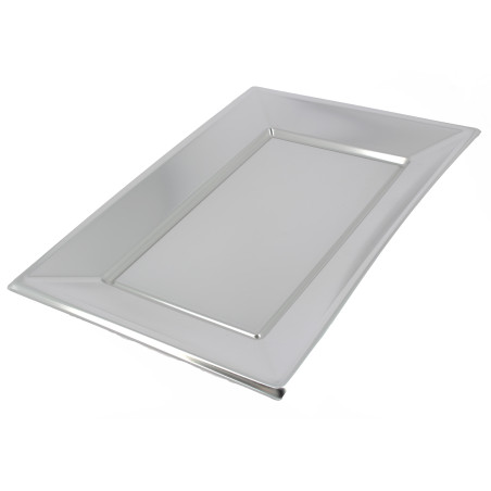 Bandeja Plástico Rectangular Prata 330x230mm (120 Uds)