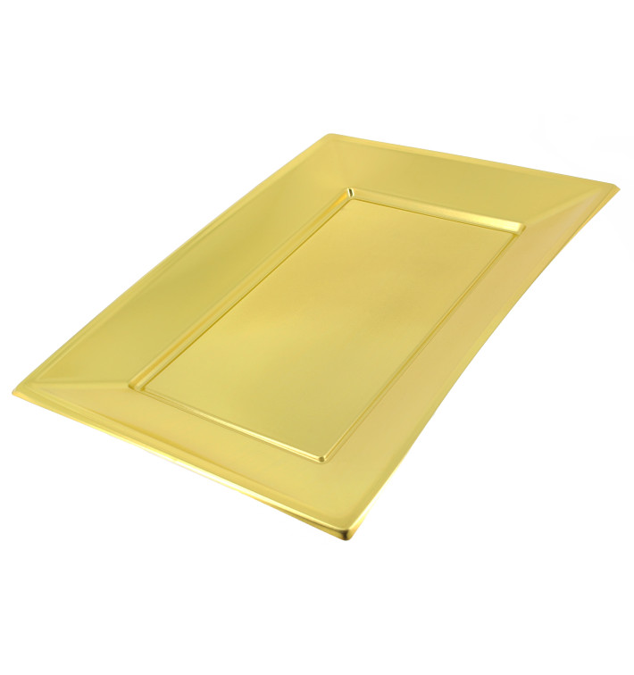 Bandeja Plástico Rectangular Ouro 330x225 mm 