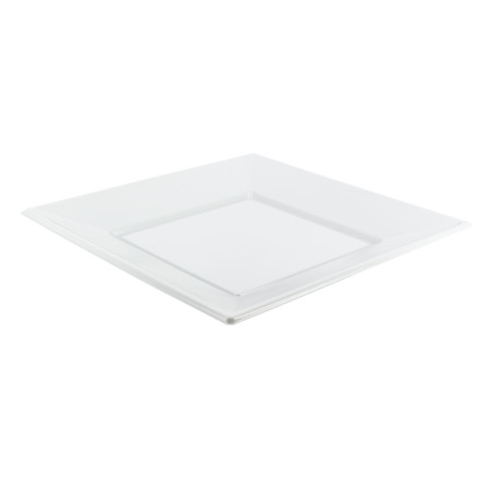 Prato Plástico Raso Quadrado Branco 230mm (25 Uds)