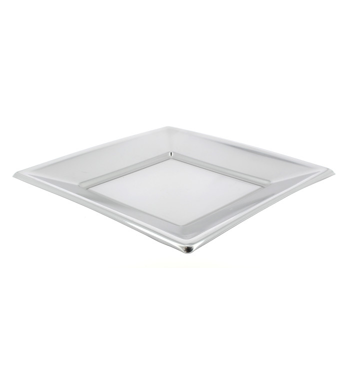 Prato Raso Quadrado de Plastico Prata 180mm Prato Raso Quadrado de Plastico Prata 180mm