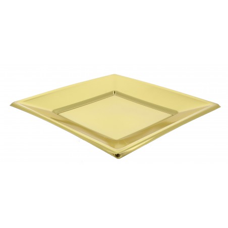Prato Raso Quadrado de Plástico Ouro 180mm (5 Uds)
