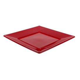 Prato Raso Quadrado Plástico Vermelho 170mm (25 Uds)