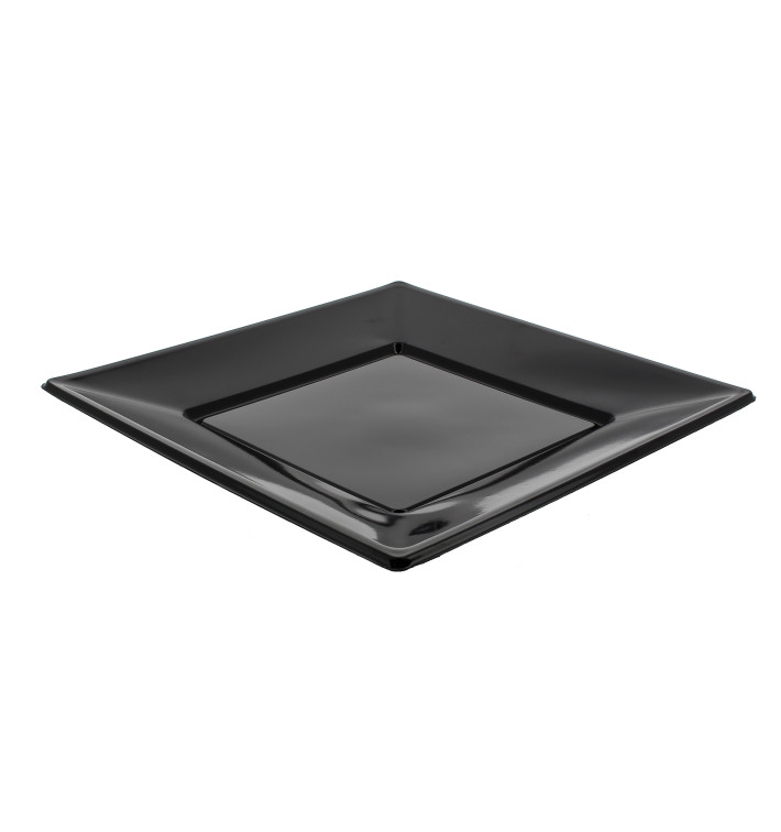 Prato Plastico Raso Quadrado Preto 230mm Prato Plastico Raso Quadrado Preto 230mm