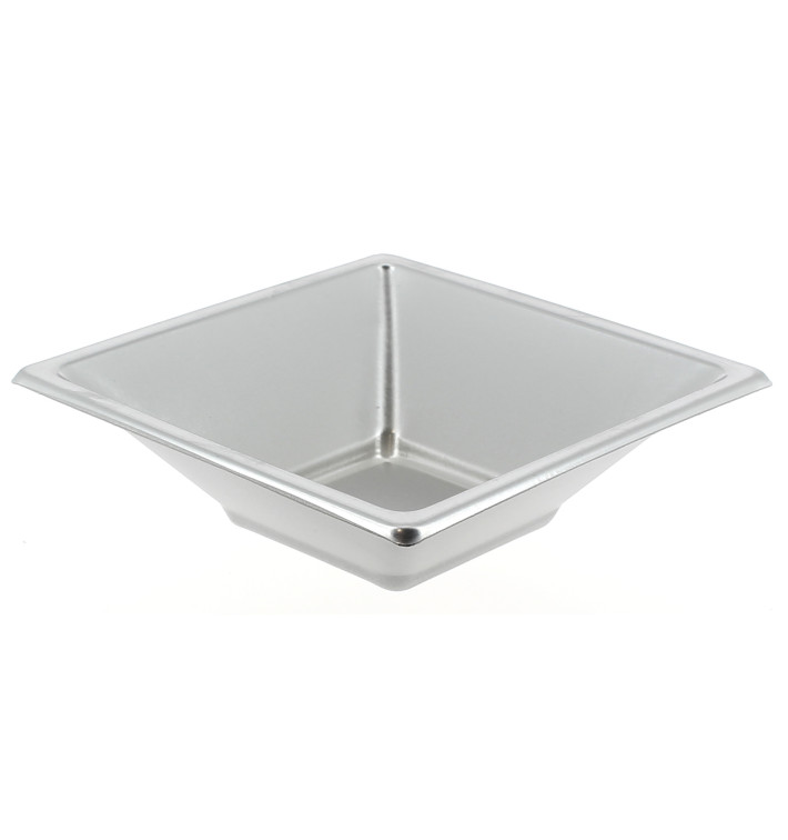 Tigela de Plastico PS Quadrada Prata 12x12cm Tigela de Plastico PS Quadrada Prata 12x12cm