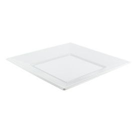 Prato Plástico Raso Quadrado Branco 230mm 