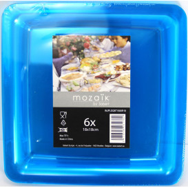 Prato Plastico Rigido Quadrado Turquesa 18x18 (6 Uds)