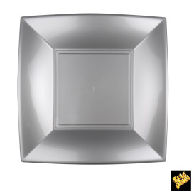 Prato Plastico Raso Cinza Nice PP 230mm (25 Uds)