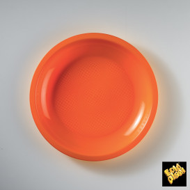 Prato Plastico Raso Laranja Round PP Ø220mm (600 Uds)