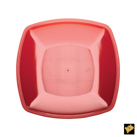 Prato Plastico Raso Vermelho Transp. Square PS 230mm (300 Uds)