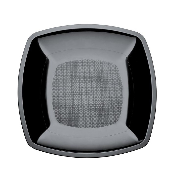 Prato Plastico Raso Preto Square PS 180mm (300 Uds) Prato Plastico Raso Preto Square PS 180mm (300 Uds)