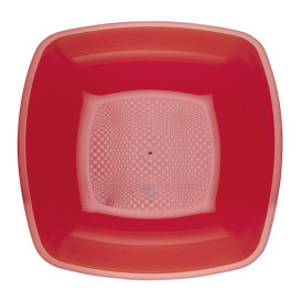 Prato Plastico Fundo Vermelho Transp. Square PS 180mm (25 Uds)