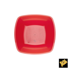 Prato Plastico Fundo Vermelho Transp. Square PS 180mm (300 Uds)