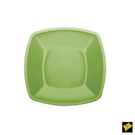 Prato Plastico Raso Verde Limão Square PP 230mm (25 Uds)