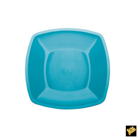 Prato Plastico Raso Turquesa Square PP 230mm (300 Uds)