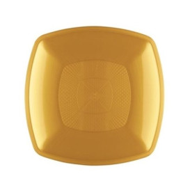 Prato Plastico Raso Ouro Square PP 230mm (300 Uds)