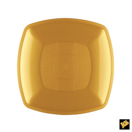 Prato Plastico Raso Ouro Square PP 180mm (12 Uds)