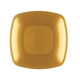 Prato Plastico Fundo Ouro Square PP 180mm (12 Uds)