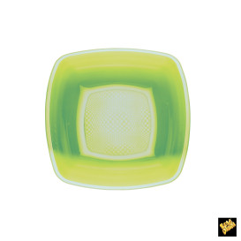 Prato Plastico Fundo Verde Limão Square PP 180mm (300 Uds)