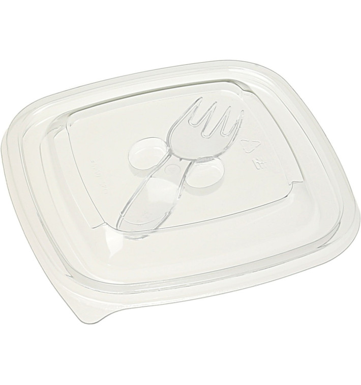 Tampa de Plastico com Garfo para Tigela PET 125x125mm (50 Uds) Tampa de Plastico com Garfo para Tigela PET 125x125mm (50 Uds)