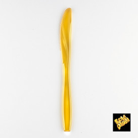 Faca de Plástico PS Premium Ouro 190mm (50 Uds)