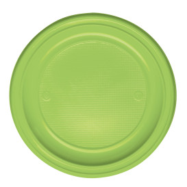 Prato Plastico PS Raso Verde Limão Ø220 mm (30 Unidades)