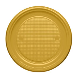 Prato Plastico PS Raso Ouro Ø170mm (50 Unidades)