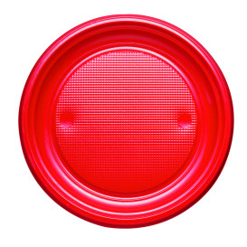 Prato Plastico PS Raso Vermelho Ø170mm (50 Unidades)