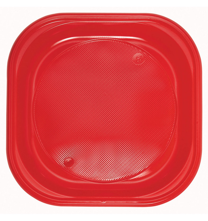 Prato Plastico PS Quadrado Raso Vermelho 200x200mm (1000 Unidades)