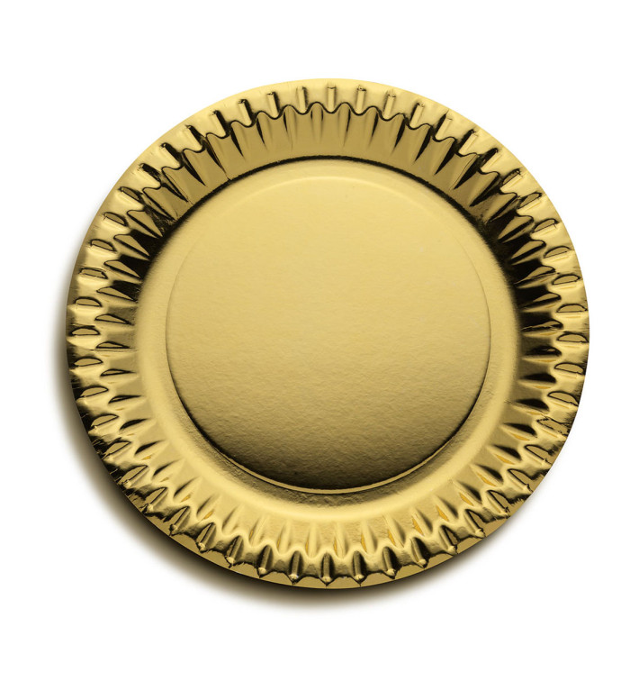 Prato de Cartão Redondo "Party" Ouro Ø230mm (10 Unidades) Prato de Cartão Redondo "Party" Ouro Ø230mm (10 Unidades)