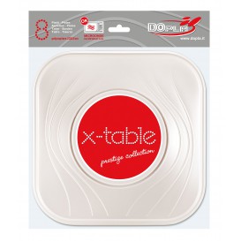 Prato Plastico PP "X-Table" Quadrado Raso Pérola 230mm (8 Unidades)