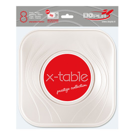 Prato Plastico PP "X-Table" Quadrado Raso Pérola 230mm (8 Unidades)