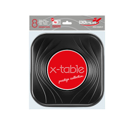Prato Plastico PP "X-Table" Quadrado Raso Preto 230mm (8 Unidades)
