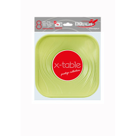Prato Plastico PP "X-Table" Quadrado Raso Limão 180mm (8 Unidades)
