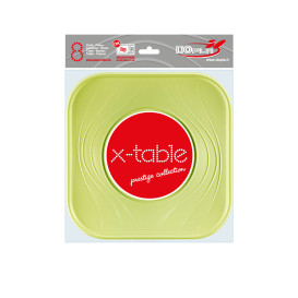 Prato Plastico PP "X-Table" Quadrado Raso Limão 230mm (120 Unidades)