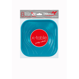 Prato Plastico PP "X-Table" Quadrado Turquesa 180mm (8 Unidades)