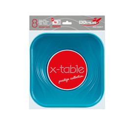Prato Plastico PP "X-Table" Quadrado Raso Turquesa 230mm (120 Unidades)