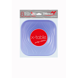 Prato Plastico PP "X-Table" Quadrado Raso Violeta 180mm (8 Unidades)