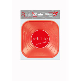 Prato Plastico PP "X-Table" Quadrado Raso Laranja 180mm (120 Unidades)