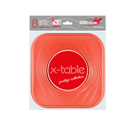 Prato Plastico PP "X-Table" Quadrado Raso Laranja 230mm (8 Unidades)