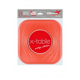 Prato Plastico PP "X-Table" Quadrado Raso Laranja 230mm (120 Unidades)