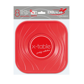 Prato Plastico PP "X-Table" Quadrado Vermelho 180mm (120 Unidades)