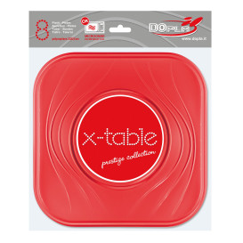 Prato Plastico PP "X-Table" Quadrado Raso Vermelho 230mm (8 Unidades)