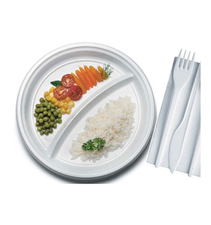 Prato Plastico PS 2 Compar. Branco 220mm (100 Unidades) Prato Plastico PS 2 Compar. Branco 220mm (100 Unidades)