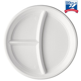 Prato Plastico PS 3 Compar. Branco 220mm (1400 Unidades)