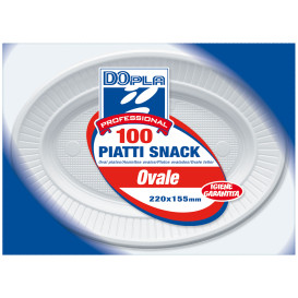 Prato Plastico PS Oval Raso Branco (100 Unidades)