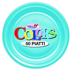 Prato Plastico PS Raso Turquesa Ø170mm (50 Unidades)