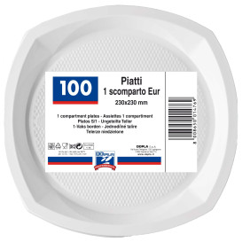 Prato Plastico PS Raso Branco 230x230mm 1C (1000 Unidades)