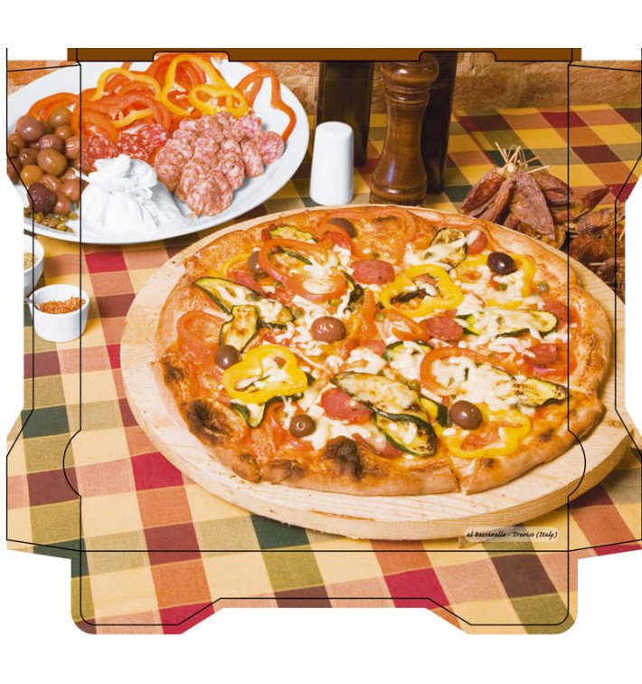 Caixa Cartão Pizza Al Bassanello Tavola 40x40x4,2 cm (100 Uds)