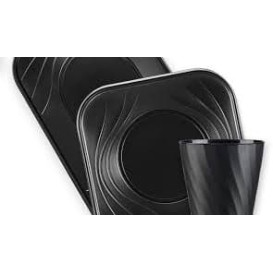 Prato Plastico PP "X-Table" Quadrado Preto 180mm (8 Unidades)